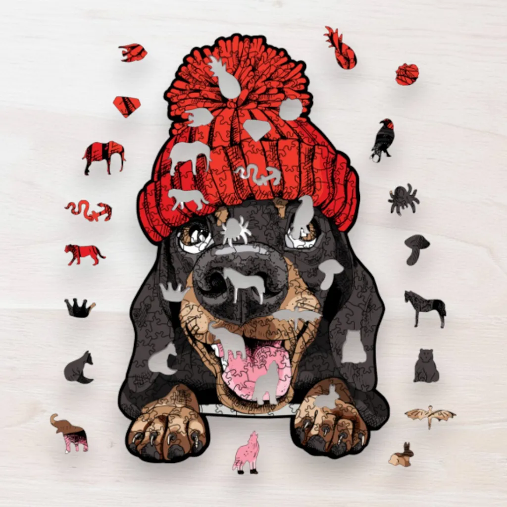 Drevené puzzle Šťastný jazvečík